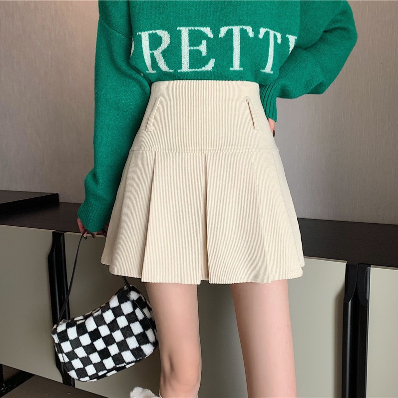 Chân Váy Xếp Li Lưng Cao Chất Liệu Nhung Kẻ Phong Cách Retro Thời Trang Mới 2022 Dành Cho Nữ