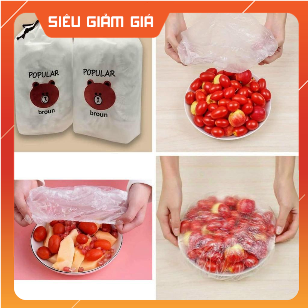100 Màng bọc thực phẩm co giãn siêu dai có chun hình túi gấu  1B