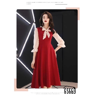 [Ảnh thật tự chụp] Đầm Tay Lỡ Thắt Nơ Cổ Phong Cách Tiểu Thư - 65669