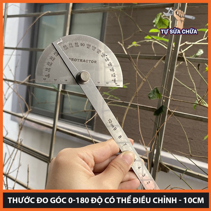 Thước đo góc 0-180 độ có thể điều chỉnh - 10cm, Thước Đo Góc Bằng Thép Không Gỉ 180 Độ Quay Đ