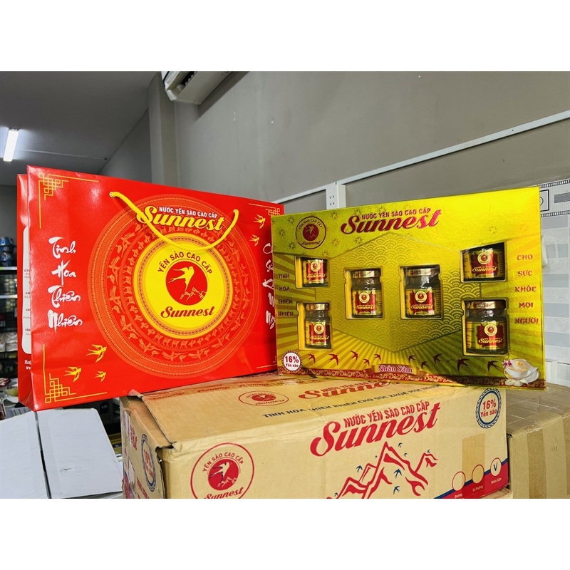 Tổ yến Sunnest nhân sâm 420ml (6 hủ - hủ/70ml) 16% hộp to + túi xách