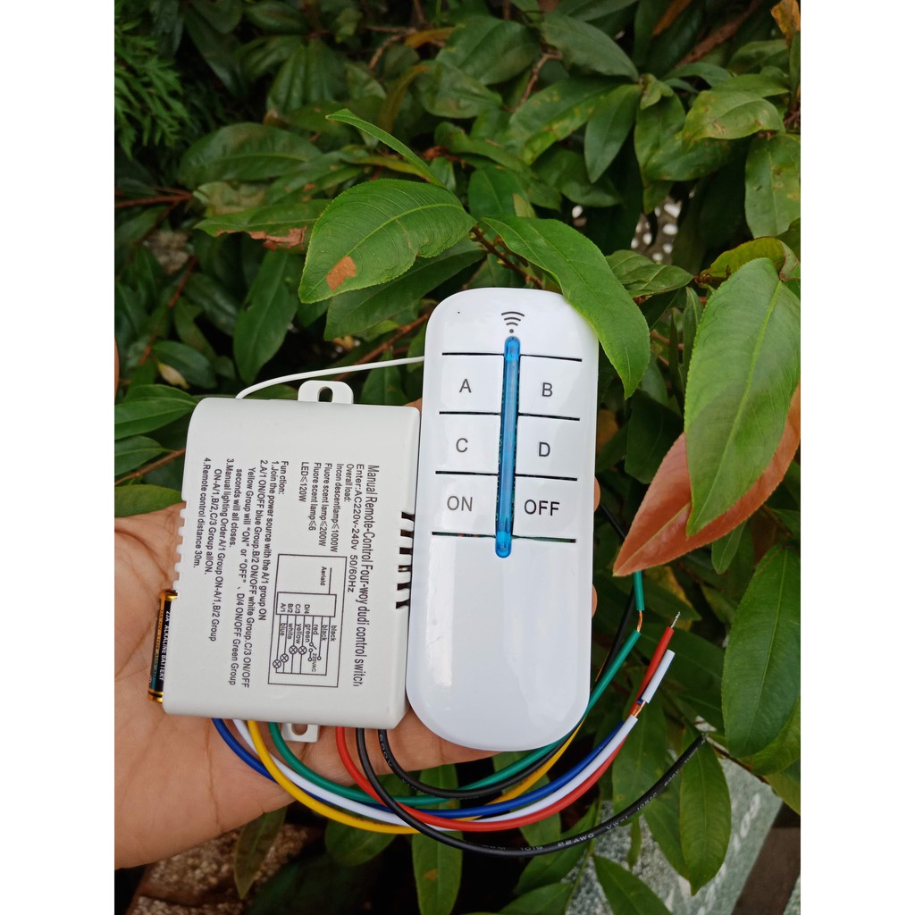 Công tắc 4 cổng điều khiển từ xa không dây sóng RF xuyên tường, công tắc 4 ngõ ra