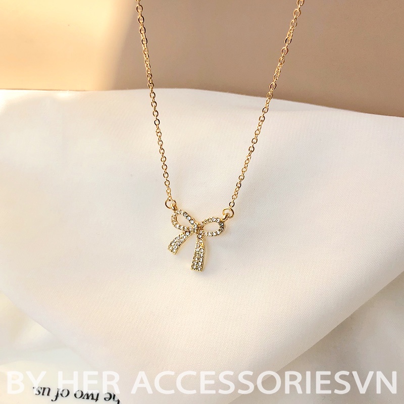 Dây Chuyền, Vòng Cổ Nữ Dáng Mảnh Mặt Nơ Hàn Quốc Her Accessories C14