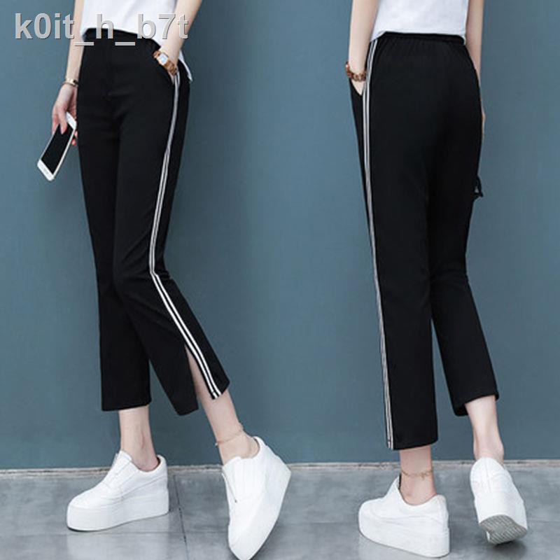 ❐❀℡Quần thể thao ống loe nữ sinh 2020 phiên bản Hàn Quốc quần âu ống suông cạp cao co giãn quần xẻ tám chín điểm | BigBuy360 - bigbuy360.vn