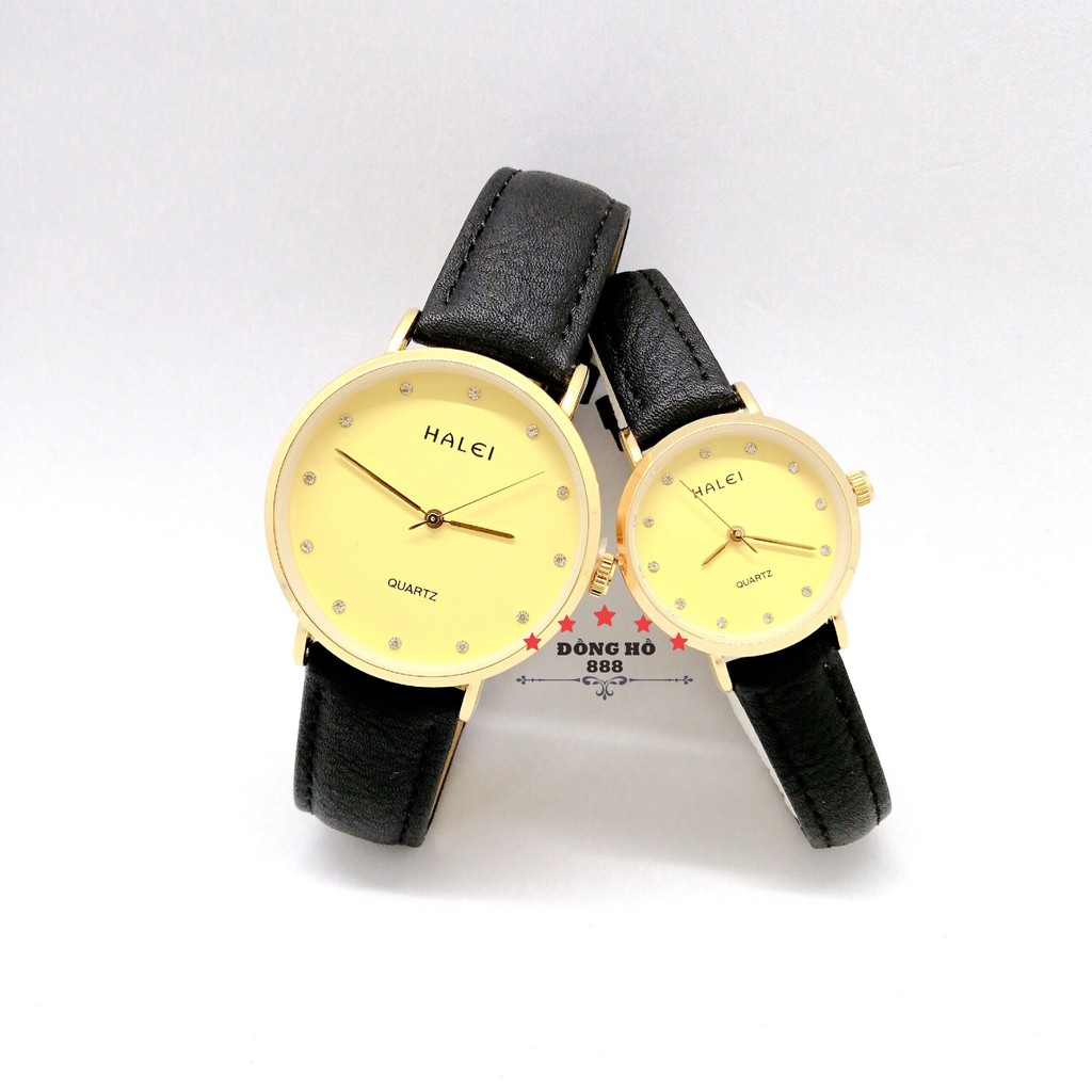 Cặp đồng hồ nam nữ HALEI máy Nhật chính hãng mặt tròn 39mm 28mm dây da cao cấp chống xước chống nước tuyệt đối HL542 | BigBuy360 - bigbuy360.vn