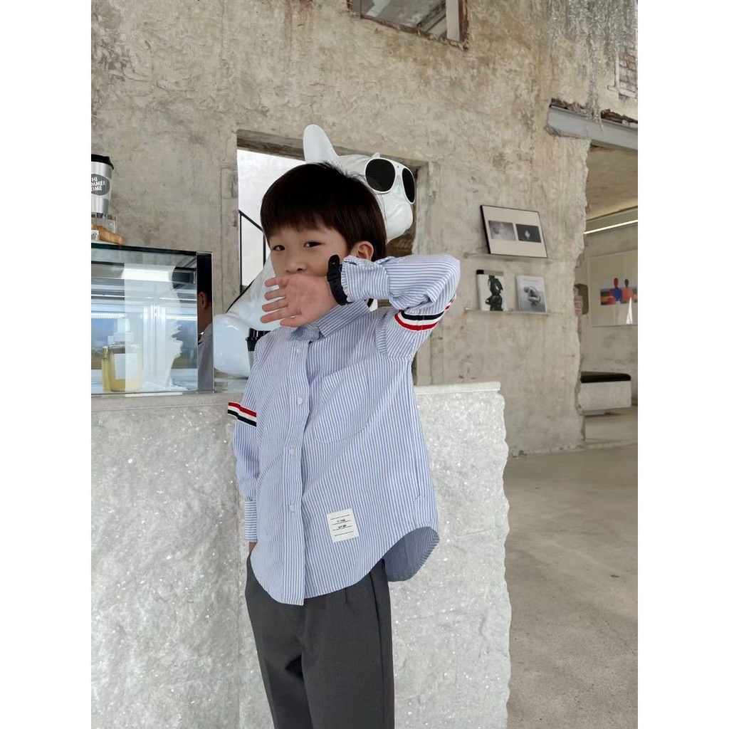 Áo Sơ Mi Tay Dài Vải Oxford Họa Tiết Kẻ Sọc Thời Trang Cao Cấp Cho Bé