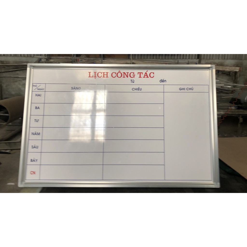 Bảng lịch công tác loại không hít nam châm, kích thước 80x120cm khung nhôm BCD lớn chắc chắn, cao cấp, viết tốt lau dễ.
