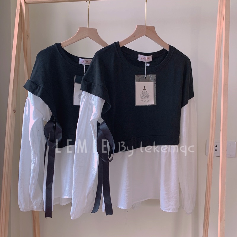 Áo Babydoll Bánh Bèo Phối Thắt Nơ Eo QC Cao Cấp ❤️