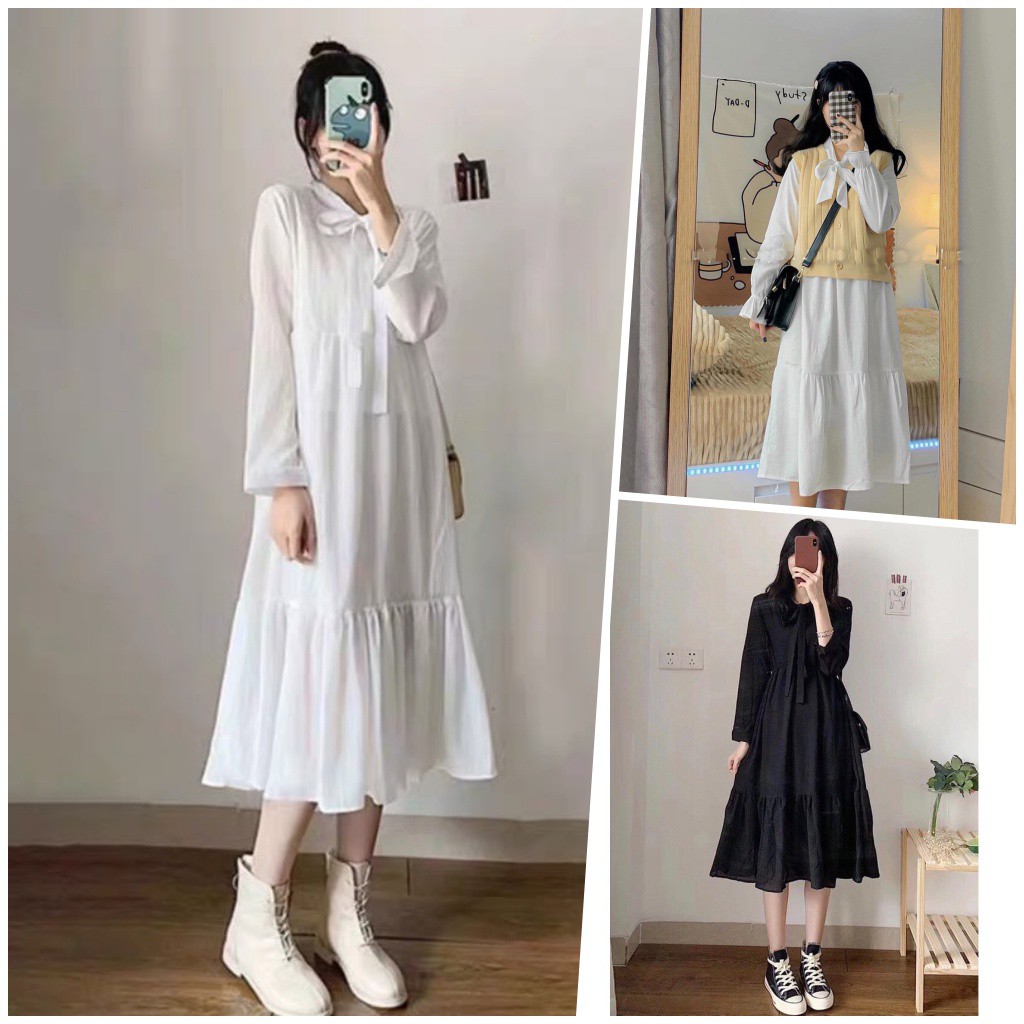Váy babydoll nơ cổ trắng 🌸 FREESHIP🌸 Đầm bánh bèo trắng dễ thương LAVUSA (ảnh thật/sẵn) | BigBuy360 - bigbuy360.vn
