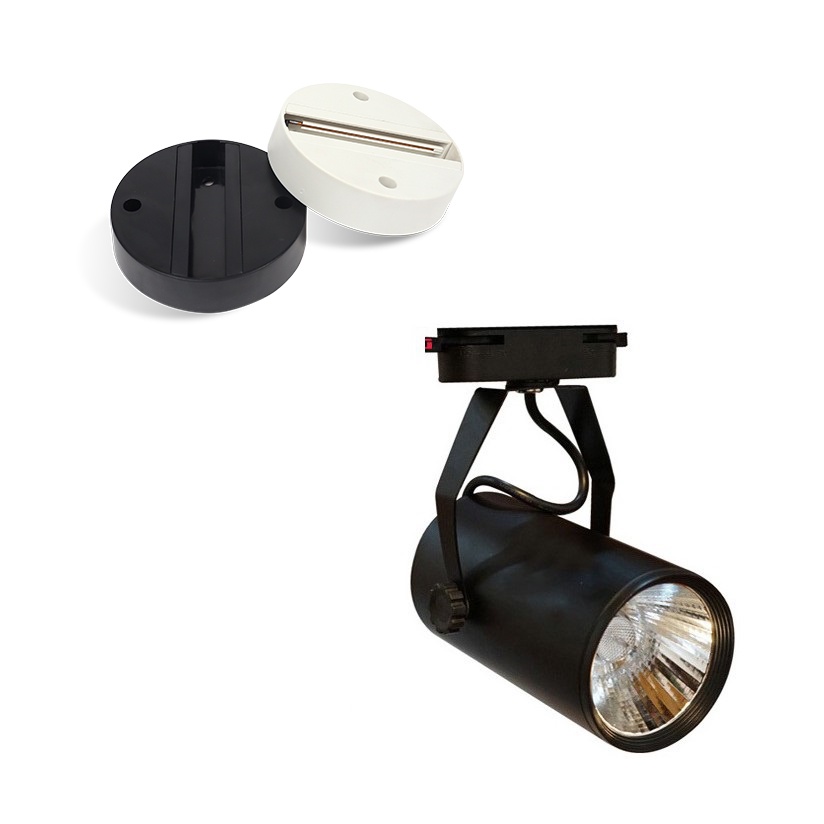 Đế đơn đèn rọi ray dài và tròn, chỉ gắn 1 đèn rọi, đầu nối thẳng, nối góc cho thanh ray, bảo hành 24 tháng