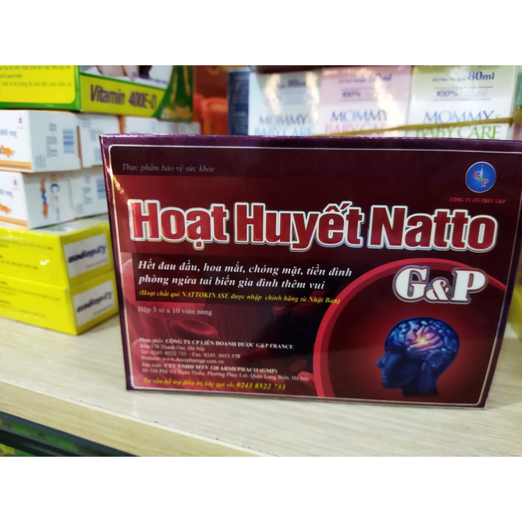 Viên uống hoạt huyết Natto G&P -Giúp giảm đau đầu , hoa mắt , chóng mặt , rối loạn tiền đình - hộp 30 viên
