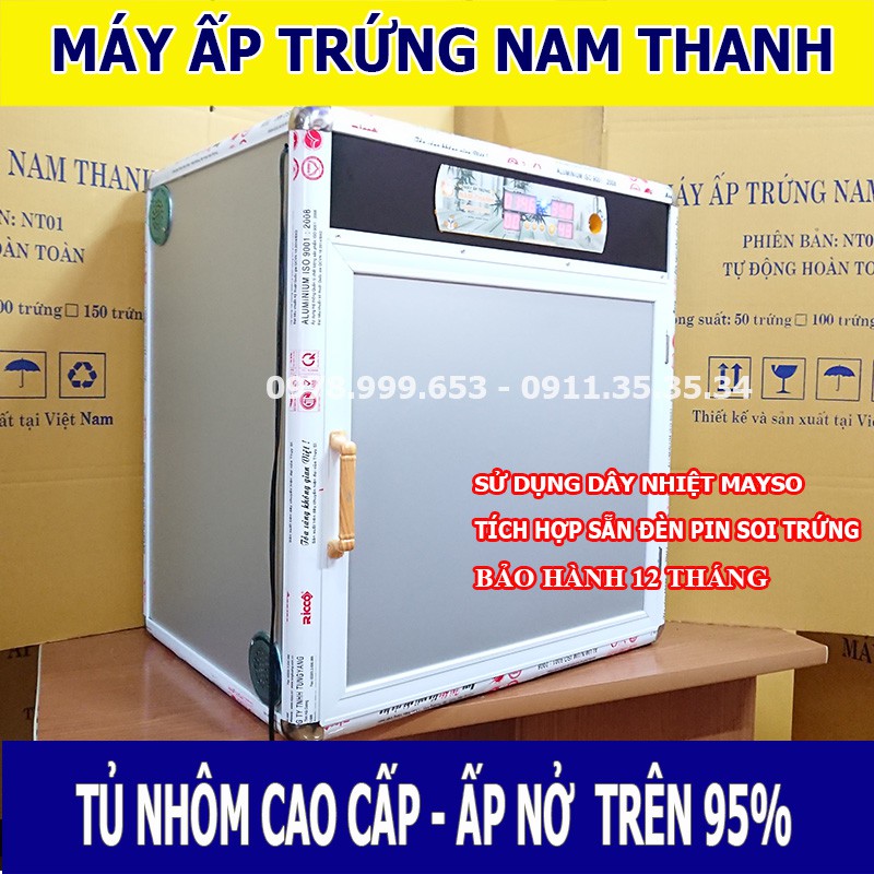 Máy ấp trứng Nam Thanh tự động 200 trứng - Tủ nhôm cao cấp, khay đảo nhôm - Tặng gói úm+ khay nước