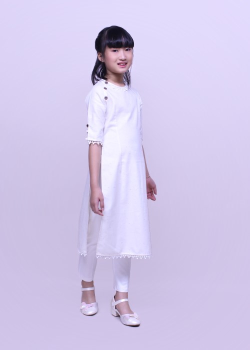 Áo dài bé gái linen phối trắng