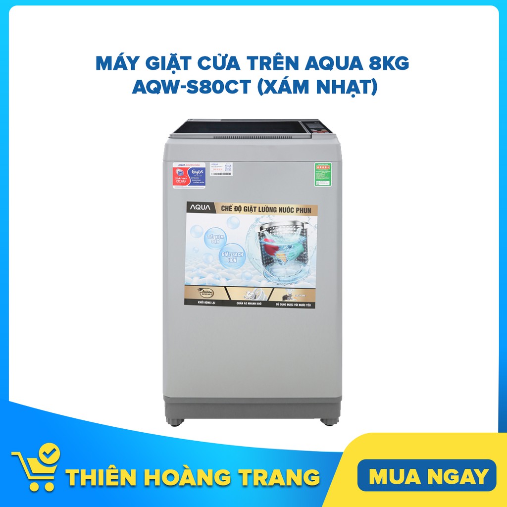 Máy giặt cửa trên Aqua 8kg AQW-S80CT (Xám Nhạt)