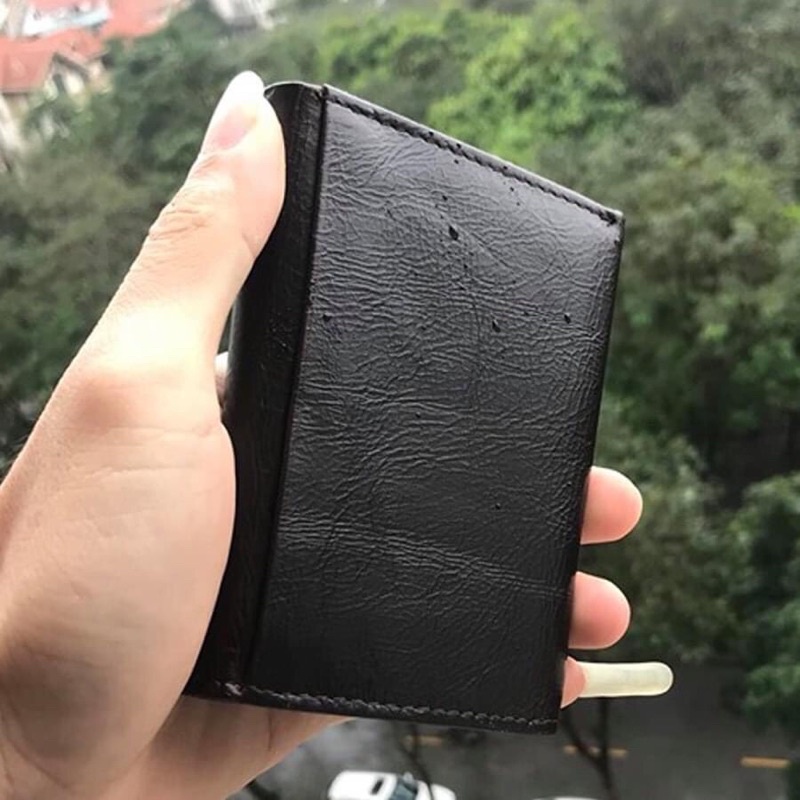 Ví Nam Da Bò Ví Gập 3 Có Ngăn Kéo Khóa Khâu Viền Bo Góc Bên
