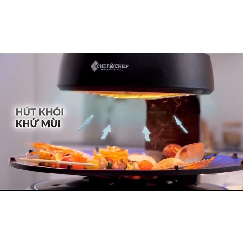 Bếp Nướng BBQ Xoay 360 Độ  CHEF &amp; CHEF  Bếp Nướng Không Khói Tiện Lợi không Bị  Ám Mùi