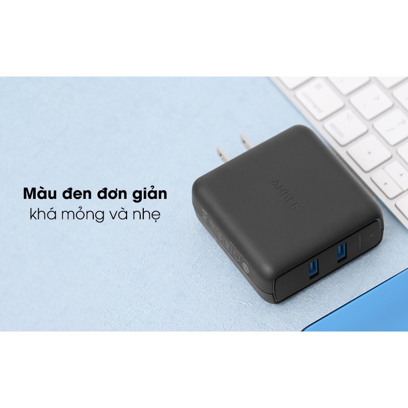 Sạc ANKER PowerPort Speed 2 cổng 39W Quick Charge 3.0 - A2025 - Đen - Hàng chính hãng