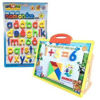 Combo Bảng Nam Châm Bé Làm Quen Số-Hình Học Và Vỉ Nam Châm Chữ Thường  Antona
