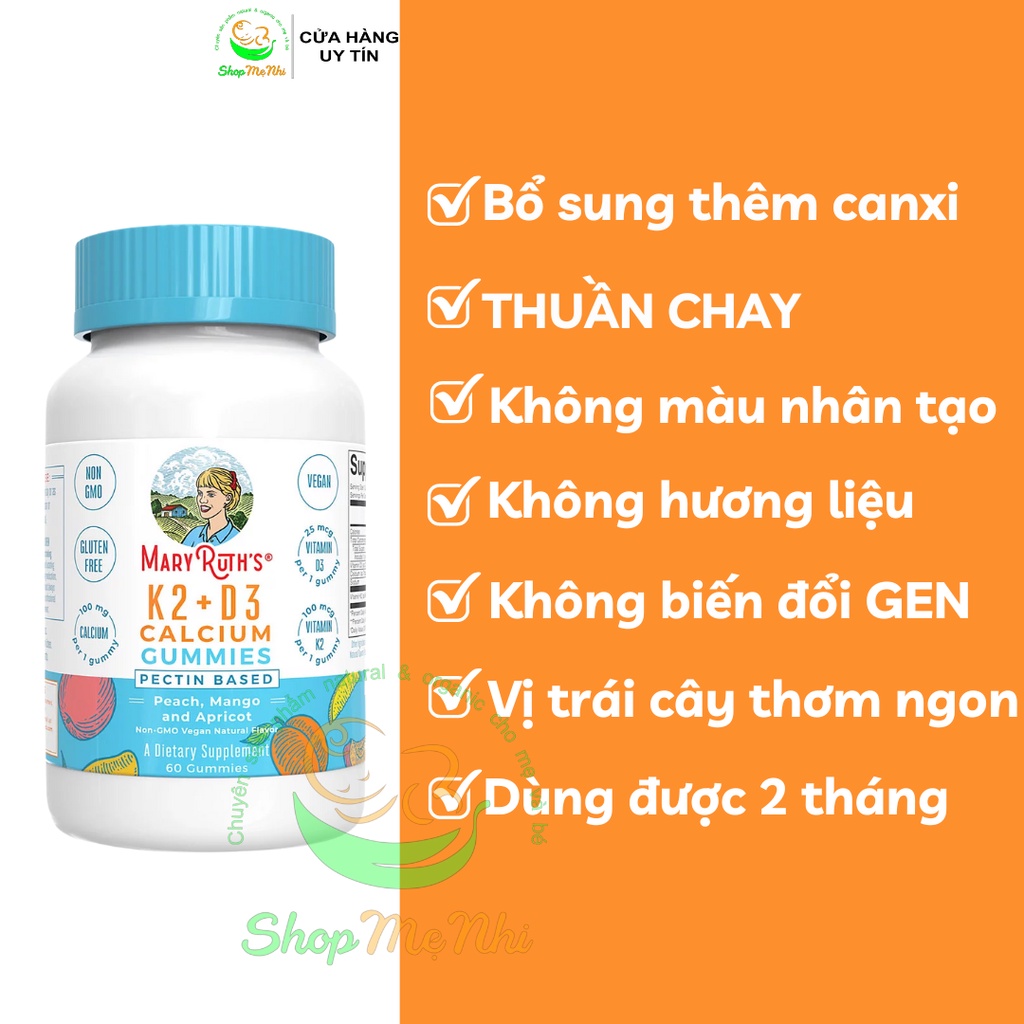 Kẹo dẻo bổ sung Canxi và D3 K2 thuần chay Mary Ruth’s cho trẻ từ 2 tuổi.