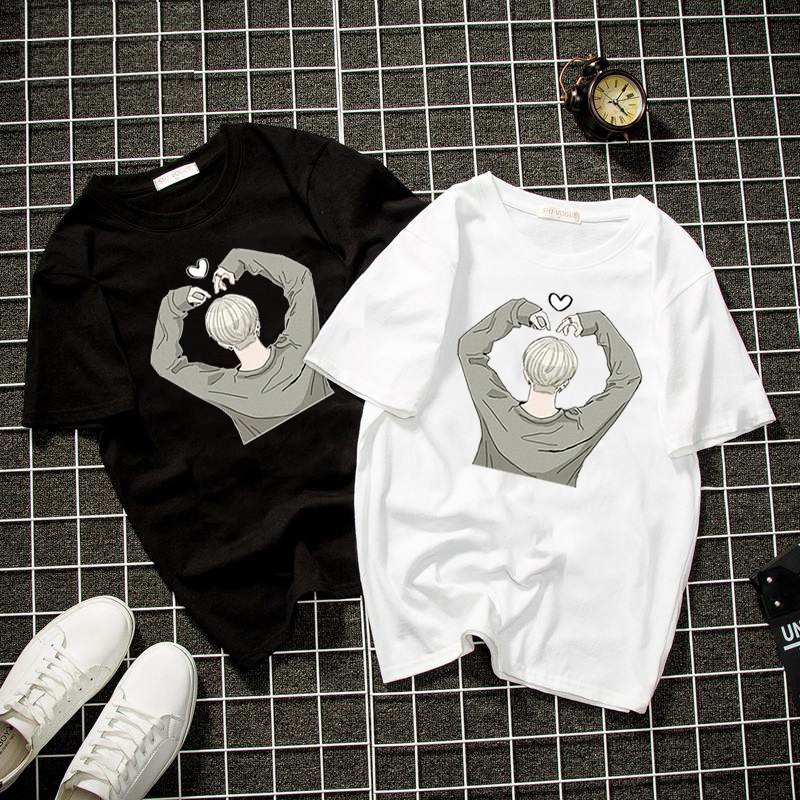 Áo thun Unisex form rộng họa tiết thả tim Hàn Quốc vải dày mịn 2019T1532