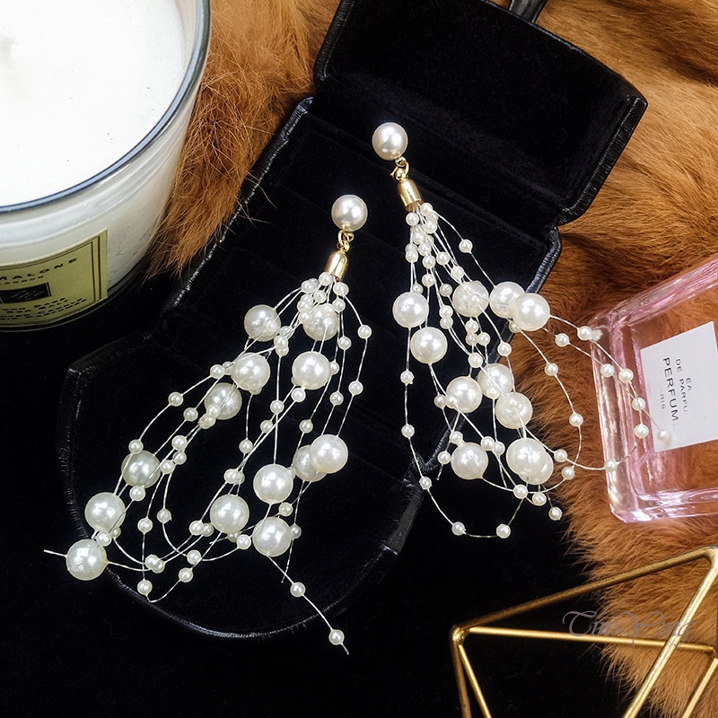 GETNOIVAS Bông Tai Dáng Dài Đính Ngọc Trai Phối Tua Rua Phong Cách Hàn Quốc Thời Trang Cho Nữ