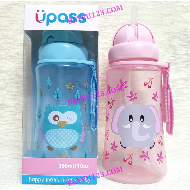 Bình uống nước 300ml có ống hút silicone mềm cho bé Upass UP0090N (Made in Thailand)