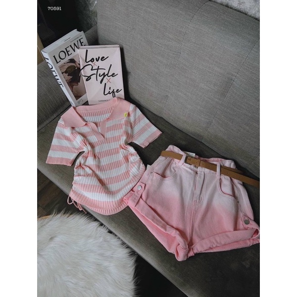 Quần jean short nữ from ôm chuẩn gấp lai màu hồng alohashop91