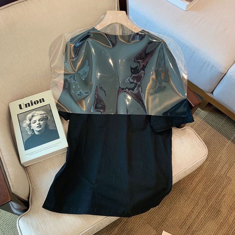 Áo Thun Tay Ngắn Màu Đen Dáng Rộng Thời Trang Mùa Hè Theo Phong Cách Hồng Kông Dành Cho Nữ