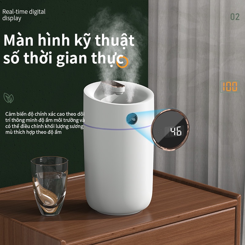 Máy phun sương 3L dung tích lớn BASIKE có màn hình hiển thị độ ẩm với 7 đèn màu cho văn phòng gia đình