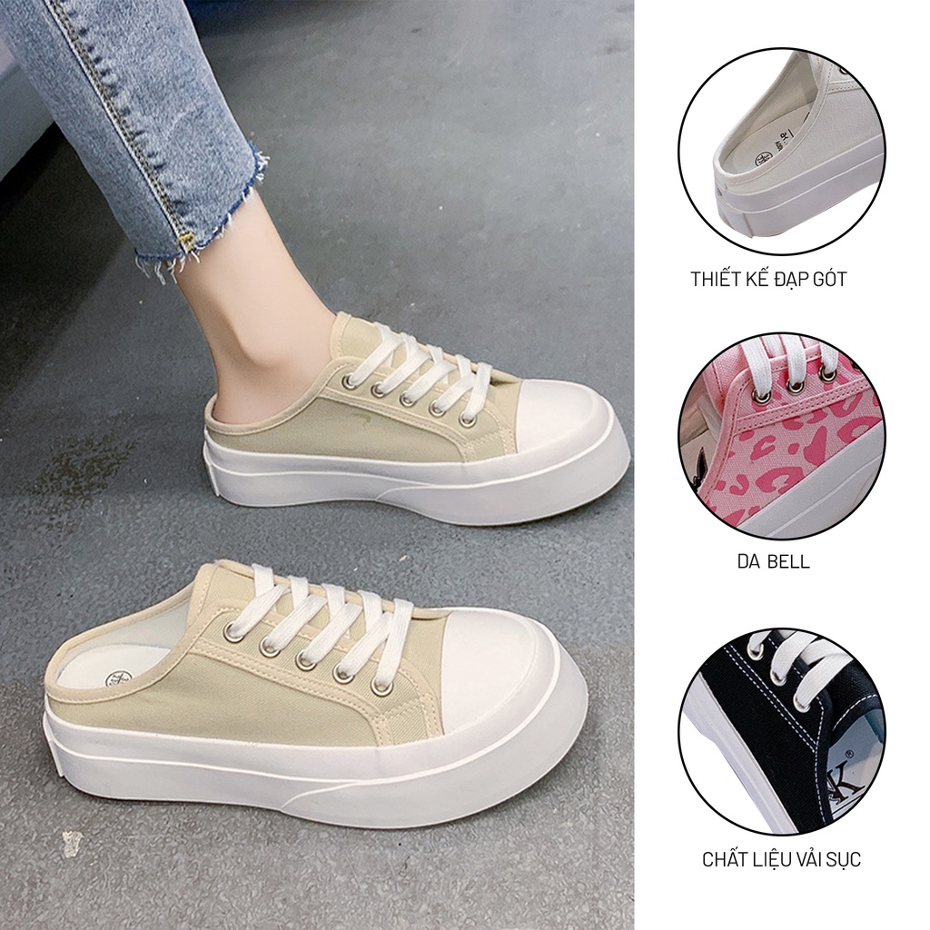 Giày Ulzzang Sục Thể Thao Nữ Vintage, Sục Hồng Da Beo Đạp Gót Đế Độn 4cm Hàn Quốc Street Style - Iclassy_shose