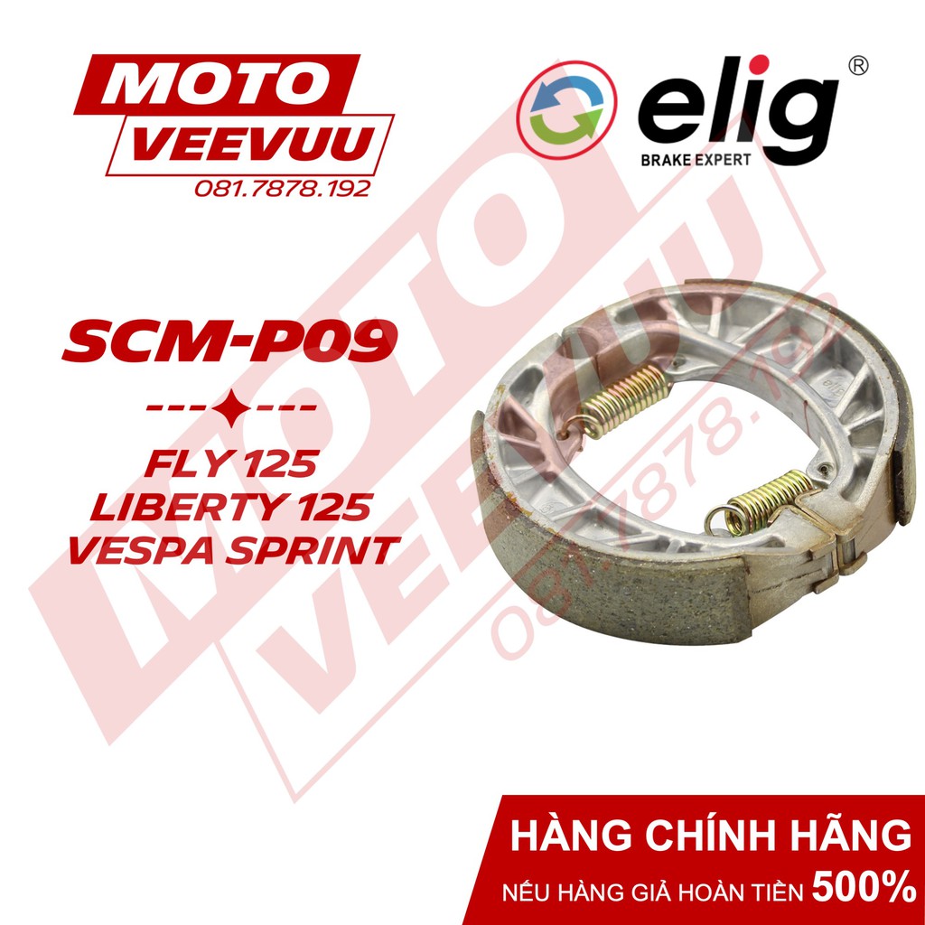 Bố thắng đùm, má phanh đùm Elig SCM-P09 Dùng cho Fly 125, Liberty 125, Vespa Sprint