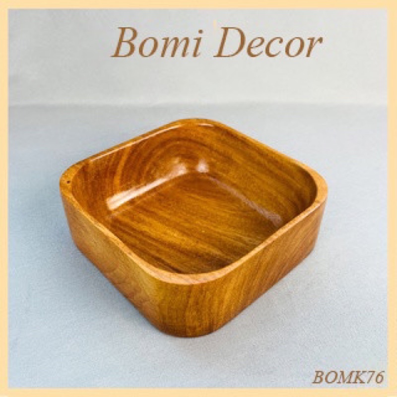 Tô gỗ decor BOMI - Tô gỗ đựng đồ ăn gỗ đỏ hình vuông siêu đáng yêu BOMK76