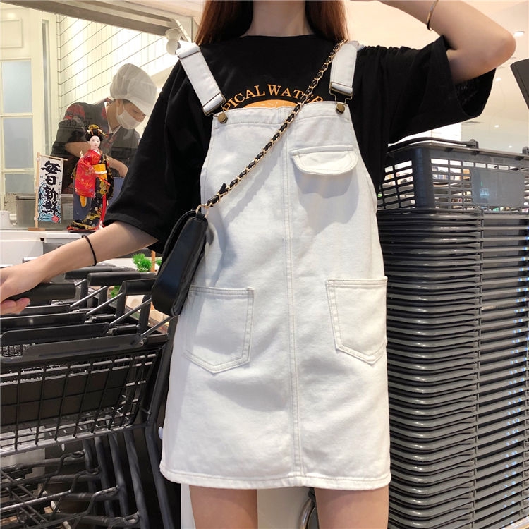 High Quality💕 Korean-Style Loose Slim-Fit Denim Suspender Dress