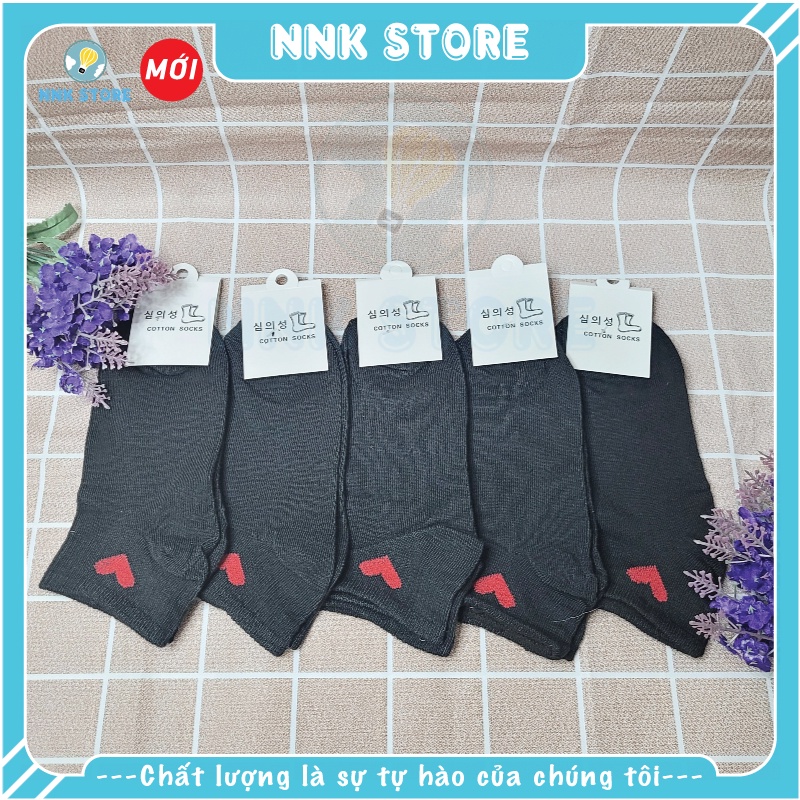 5 đôi vớ đen nữ cổ ngắn hình trái tim đơn giản dễ thương