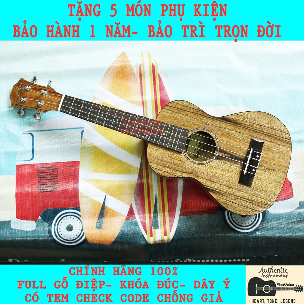 ĐÀN UKULELE MUSIC DF1 CỠ 23 INCH FULL GỖ ĐIỆP CHÍNH HÃNG