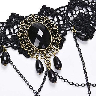 Vòng cổ choker đá đen chuỗi xích