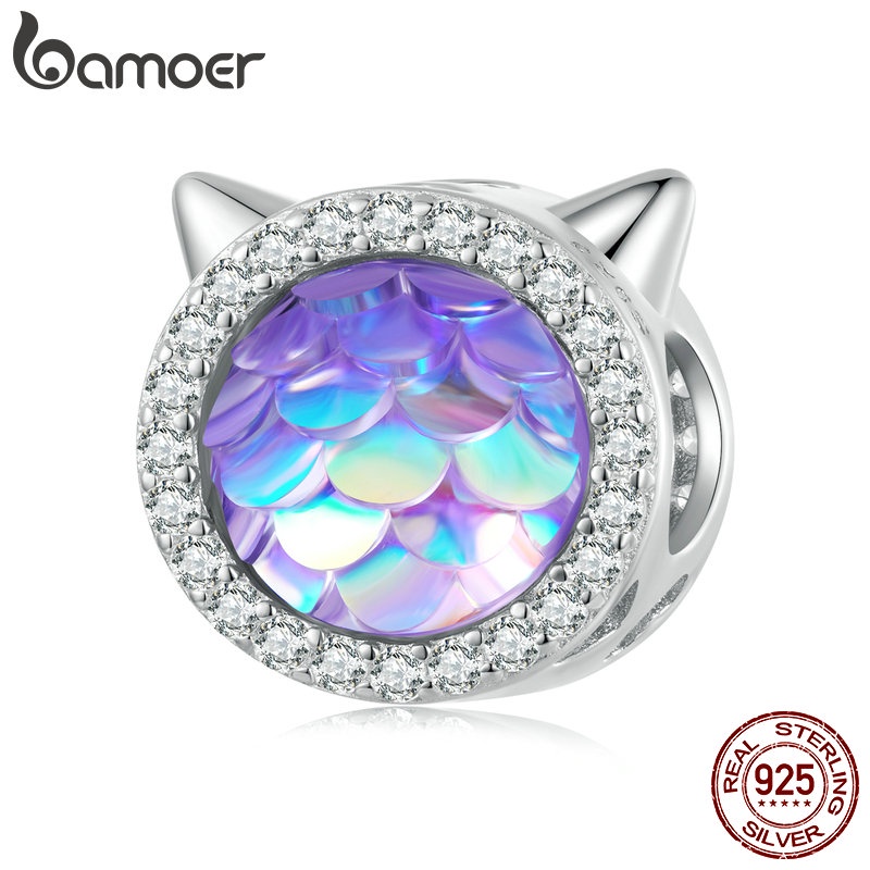 BAMOER Mặt Vòng cổ Bạc 925 Họa Tiết Vảy Cá Thời Trang DIY