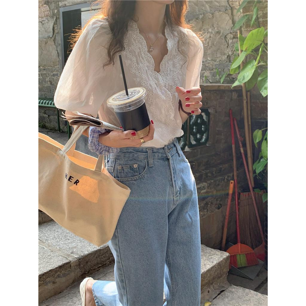 Áo Sơ Mi Ren Thêu Hoa Phong Cách Hàn Quốc Thời Trang Cho Nữ 42759