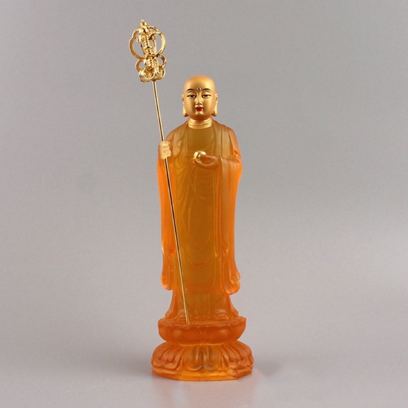 Tượng Địa Tạng Vương Bồ Tát Ngồi Đề Thính, Tượng Phật Composite Lưu Ly 13 cm 20 cm
