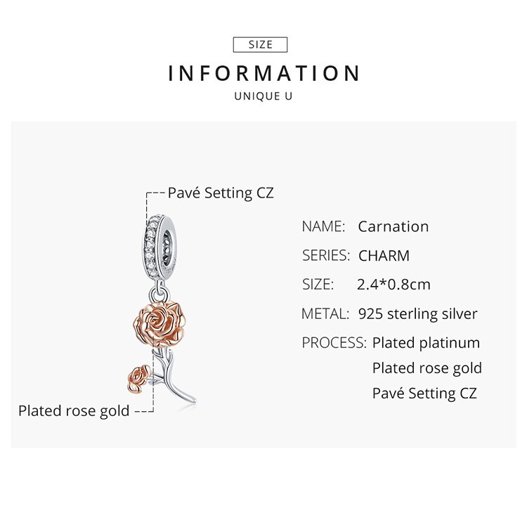 Hạt Phụ Kiện Bamoer BSC422 Bằng Bạc 925 Hình Hoa Hồng CZ Dùng Làm Vòng Tay Cho Ngày Của Mẹ