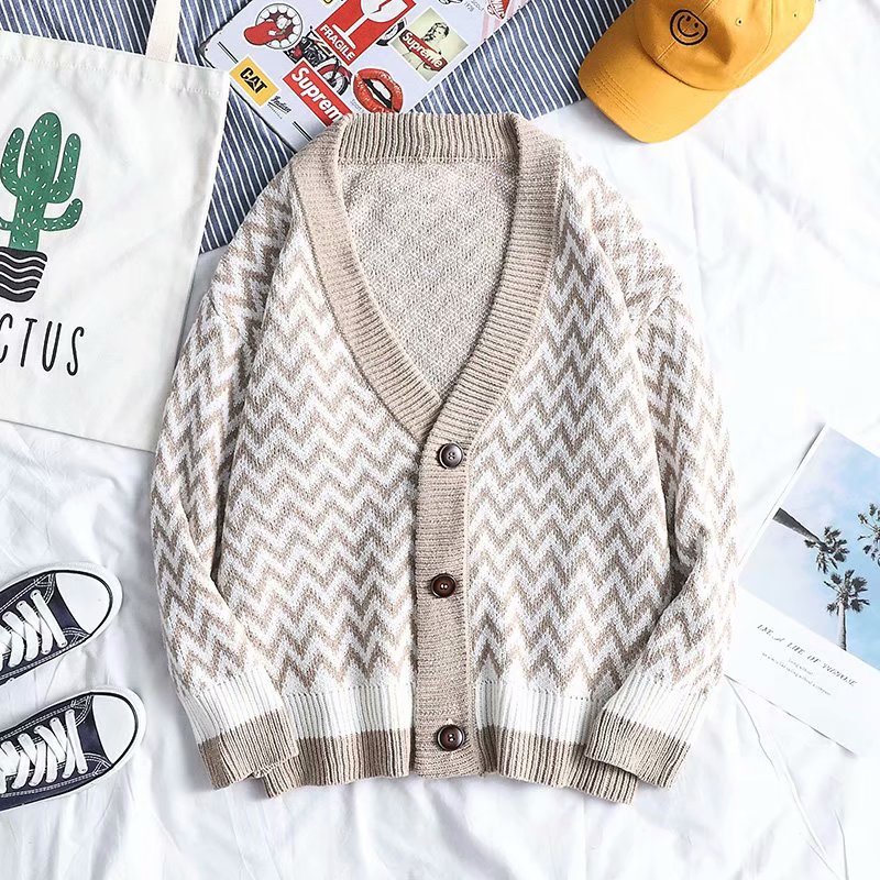 Áo khoác len nam cardigan dáng rộng kẻ sọc thời trang Hàn Quốc tùy chọn màu sắc cho áo dài tay fashion áo len nam bigsize simple áo sweater form rộng áo sweater trơn Sọc