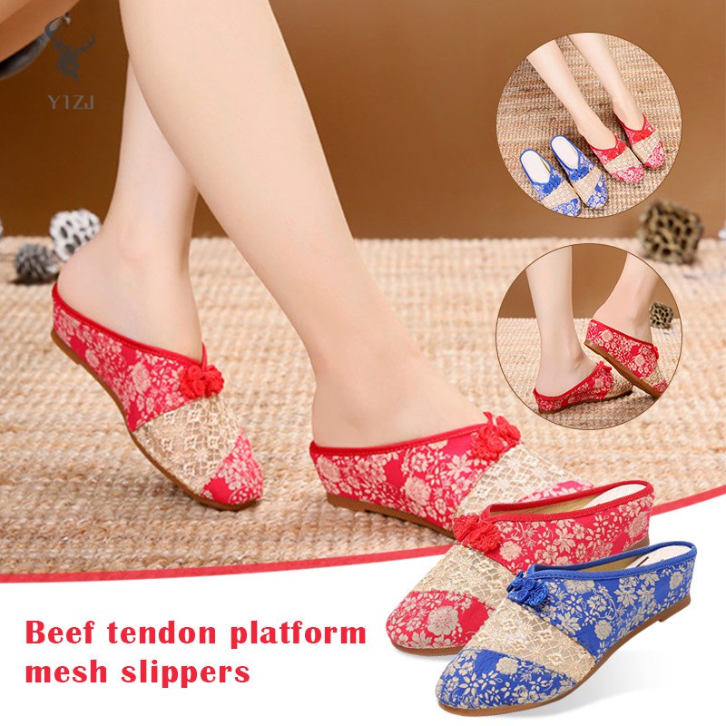 COD&amp; Chinese Women's Slippers Net Cloth Slippers Ethnic Customs