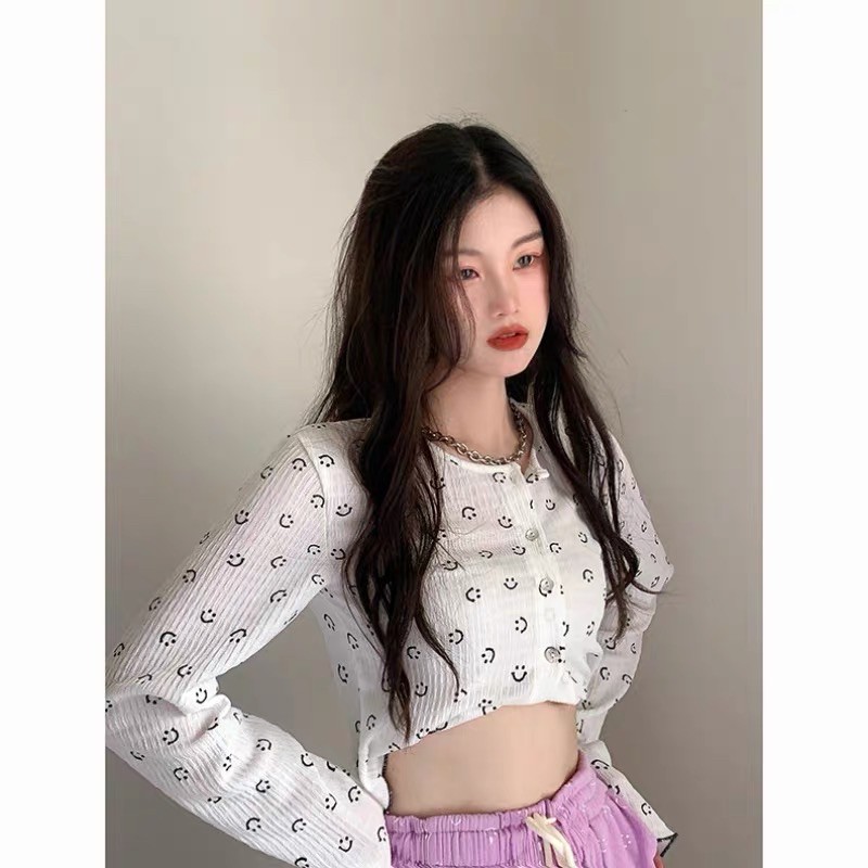 Áo khoác montagut croptop hình mặt cười dễ thương ulzzang Hàn Quốc [Yannie]