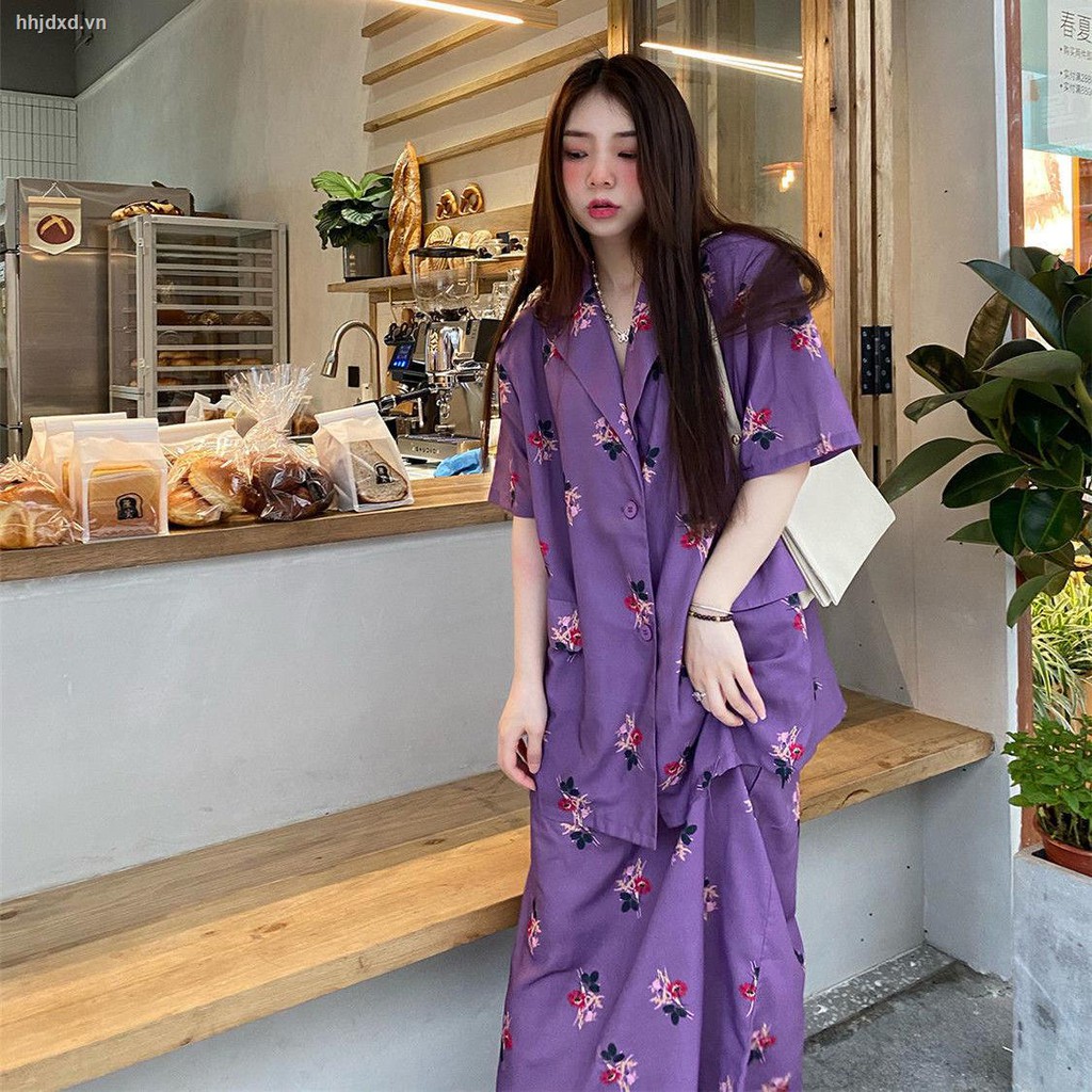 Bộ Áo Sơ Mi Dáng Rộng In Họa Tiết Hoa + Chân Váy Eo Cao Phong Cách Hàn Quốc Thời Trang Mùa Hè 2021 Cho Nữ | BigBuy360 - bigbuy360.vn