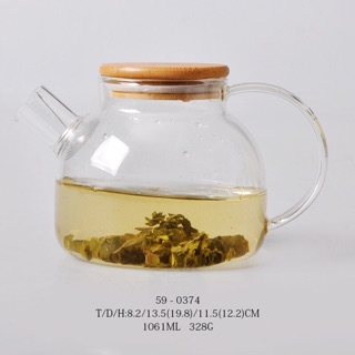 Ấm Thuỷ Tinh Pha Trà Nắp Gỗ 900ml