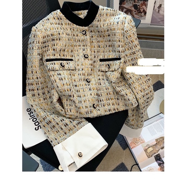 Sẵn M(Hàng Đẹp siêu chất)Ảnh thật 5 hình cuối -HC858.Áo khoác Tweed thu đông cổ trụ phong cách sành điệu
