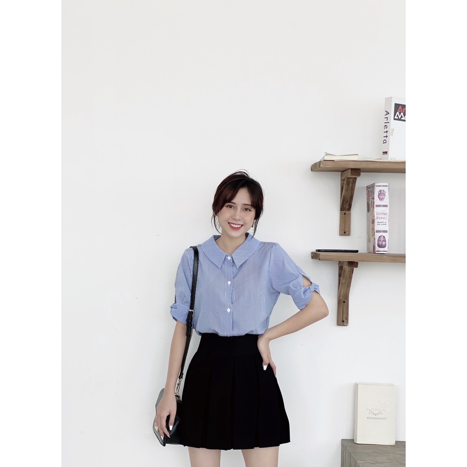 ÁO SƠ MI KẺ NỮ ĐẸP TAY CỘC AM143 ROSARA | BigBuy360 - bigbuy360.vn