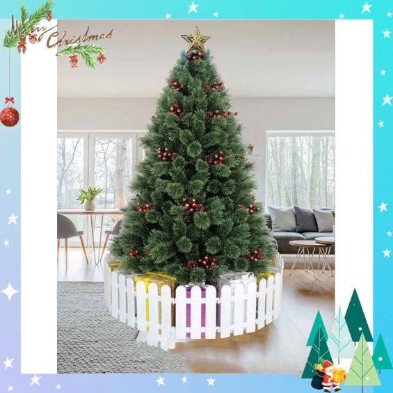 Cây thông noel 1m8  A6 cước nở hoa gắn trái đỏ và trái thông tán lá dày trang trí giáng sinh trong nhà ngoài trời