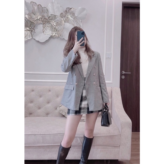 Áo vest kẻ cúc đồng 6 cúc