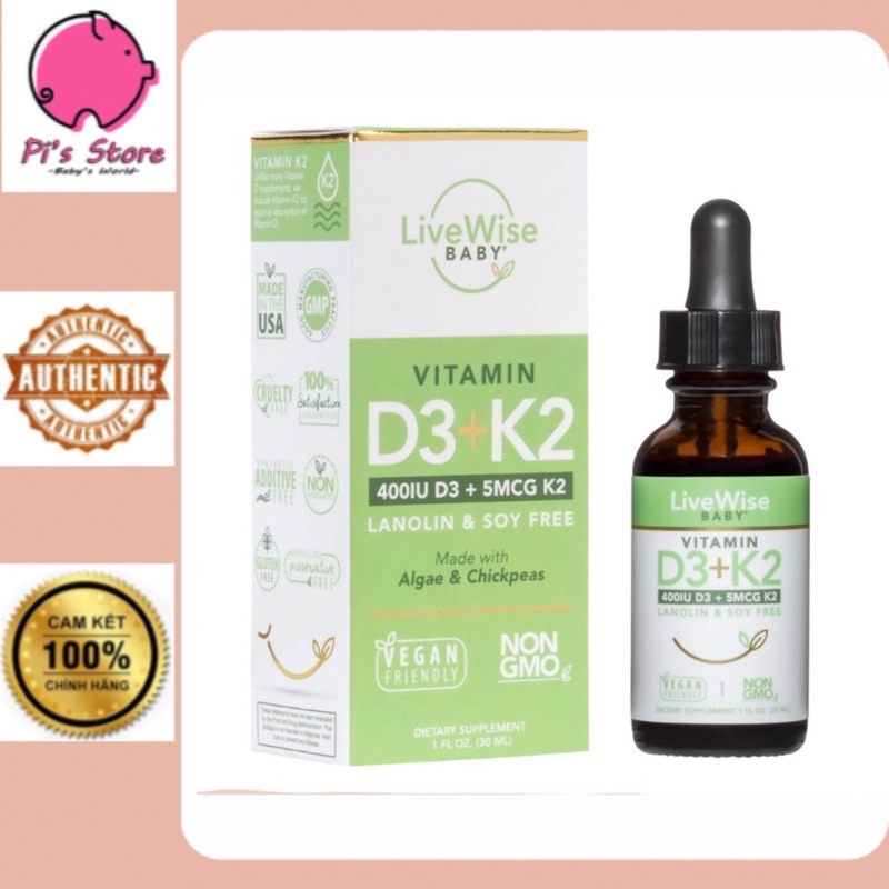 Vitamin D3K2 hữu cơ LiveWise Mỹ cho bé